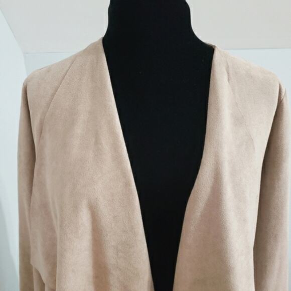 Mod Ref Suede Like Open Front Drawstring Waistband Waterfall Cardigan Jacket - Picture 5 of 9